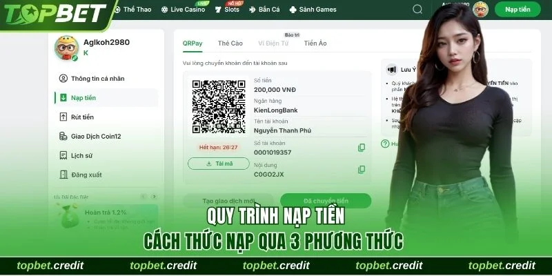 Hướng dẫn nạp tiền Topbet qua 3 phương thức 