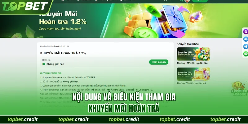 Khuyến Mãi Hoàn Trả 1.2% Cực Chất Lượng Cho Người Chơi 3 Nội dung và điều kiện tham gia khuyến mãi hoàn trả