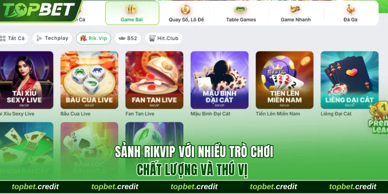 Sảnh Rikvip với nhiều trò chơi chất lượng và hấp dẫn