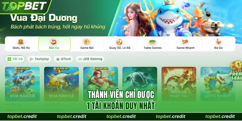 Topbet 9 Thành viên chỉ được 1 tài khoản duy nhất