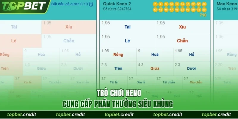 Trò chơi Keno cung cấp phần thưởng siêu khủng